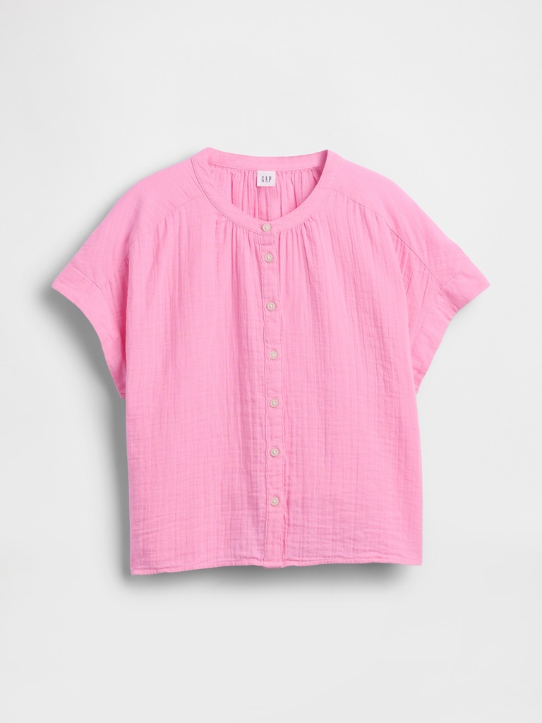 Relaxed Button-Up Gauze Top