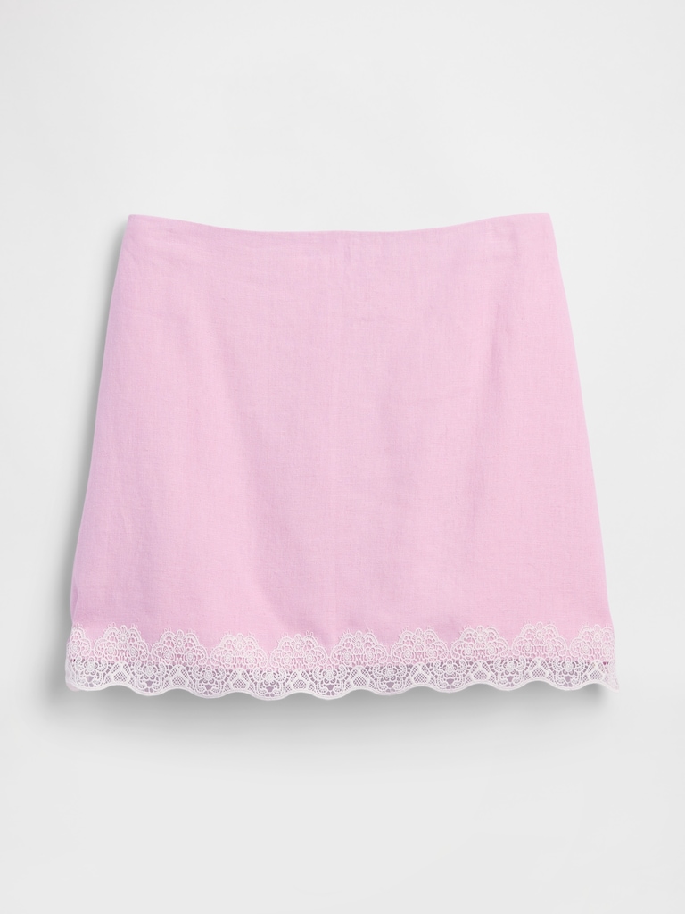 Linen-Blend Lace-Trim Mini Skirt
