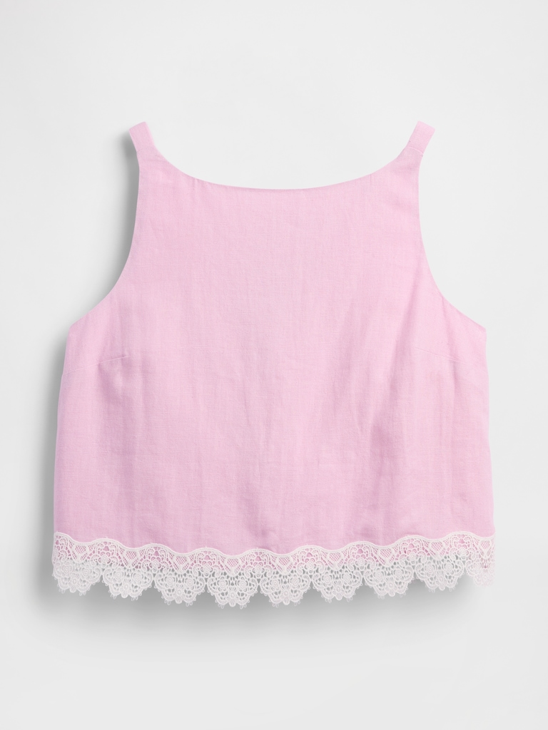 Linen-Blend Lace-Hem Apron Top