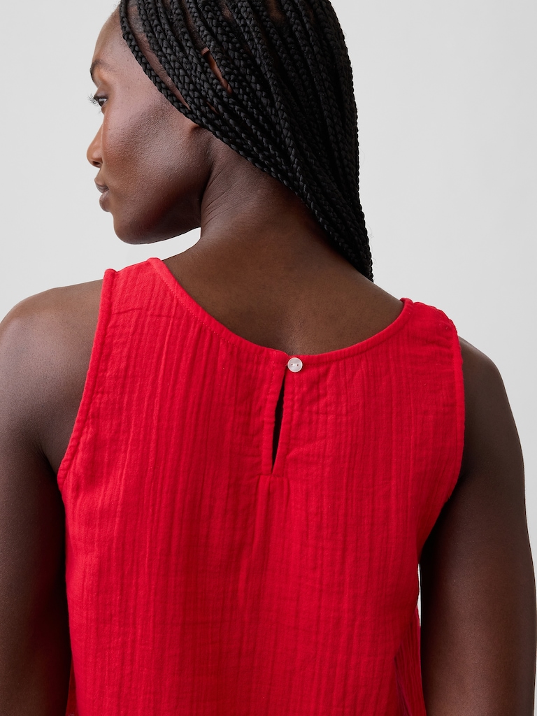 Cotton Gauze Racer Shell Tank Top