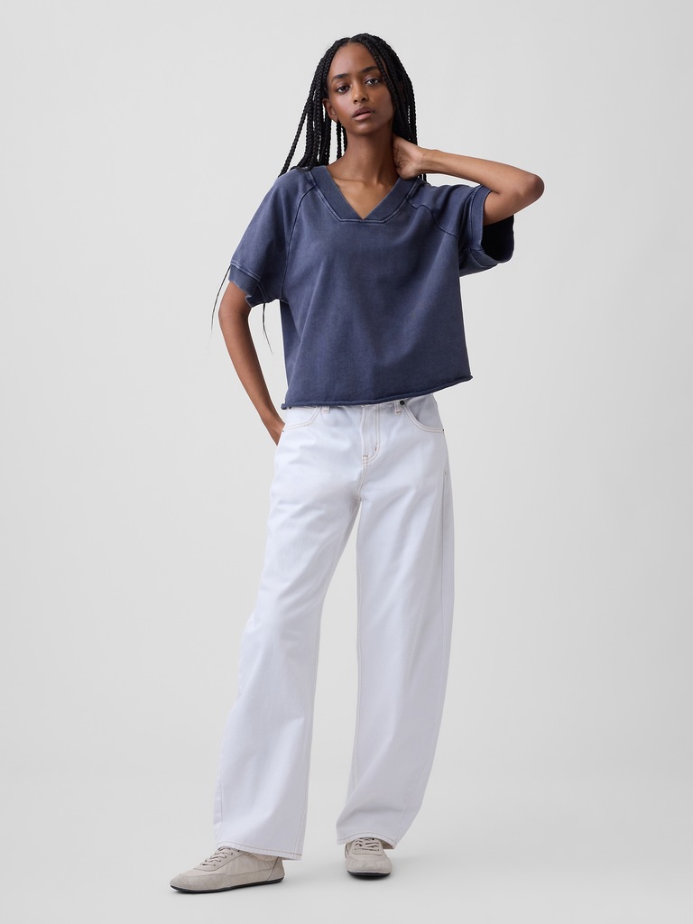 French Terry Oversized V-Neck Sweatshirt