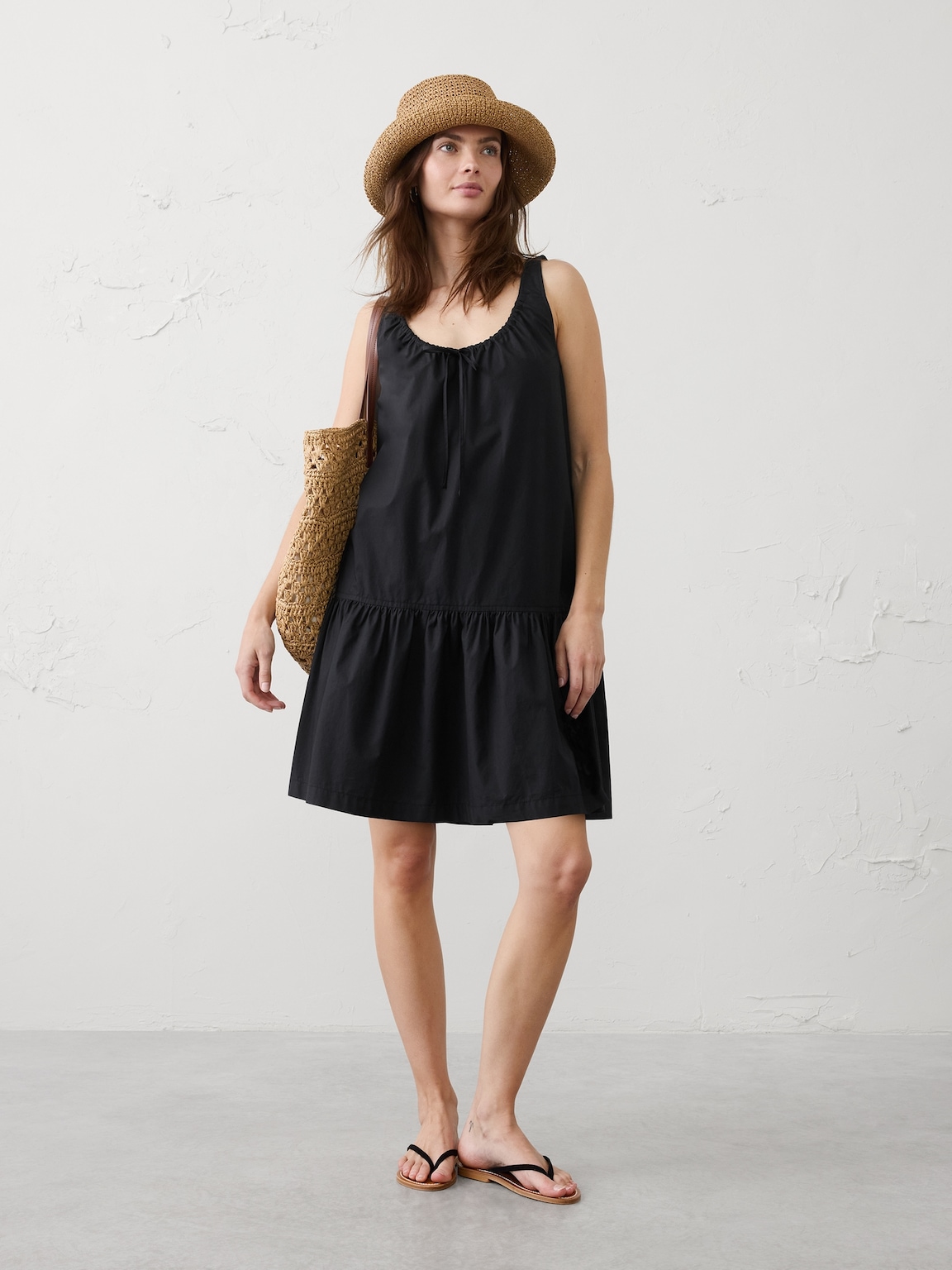 Poplin Tiered Above-Knee Dress