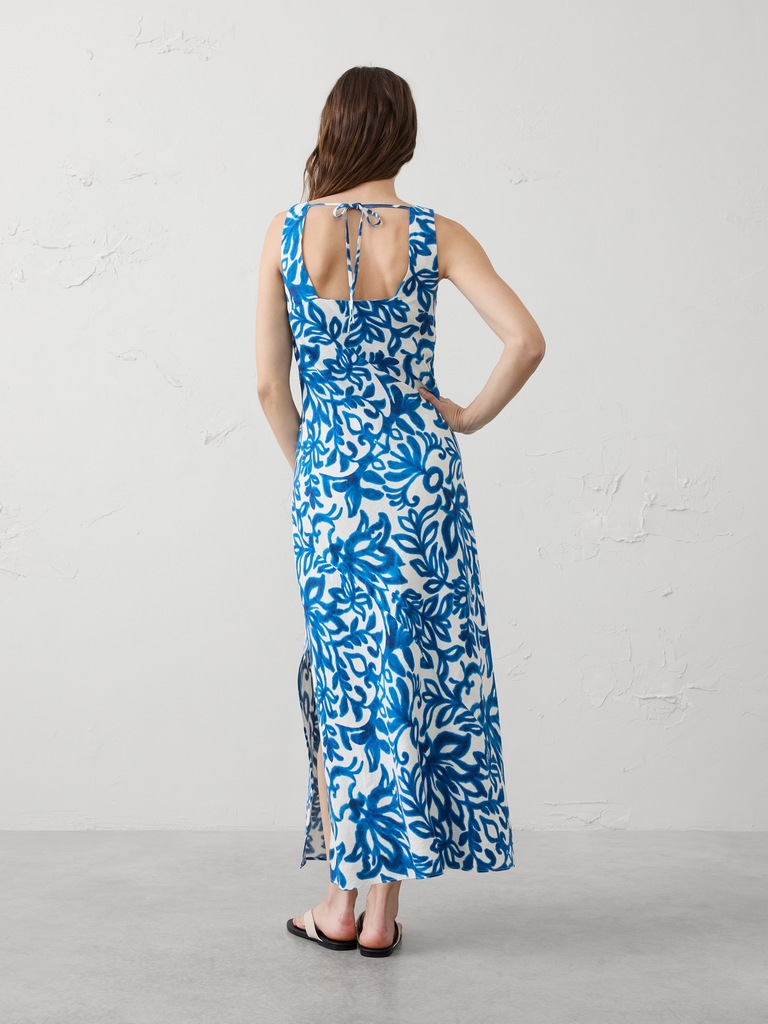 Linen-Blend Side-Slit Maxi Dress