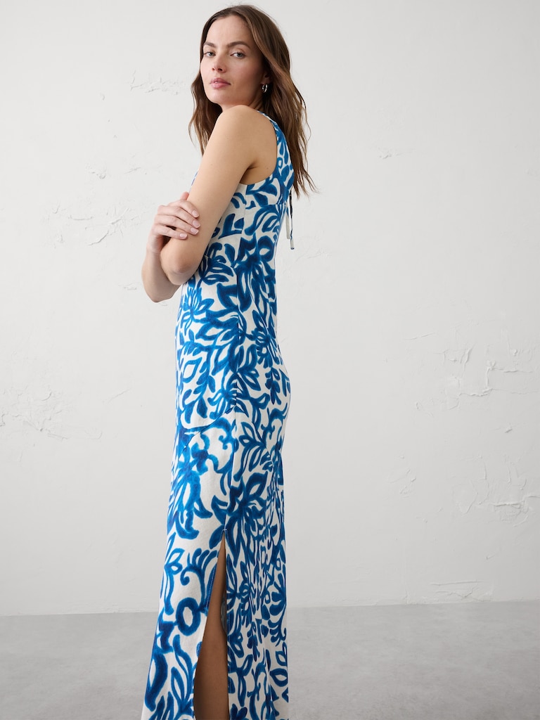 Linen-Blend Side-Slit Maxi Dress