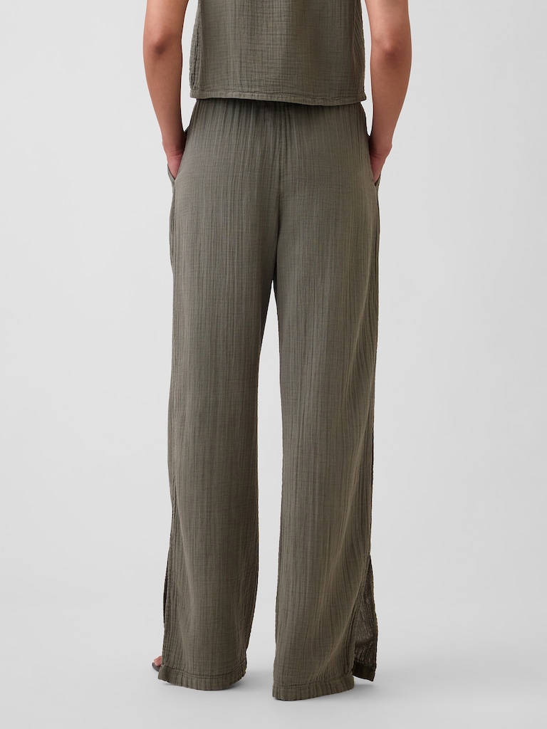 Cotton Gauze Easy Split-Hem Pants