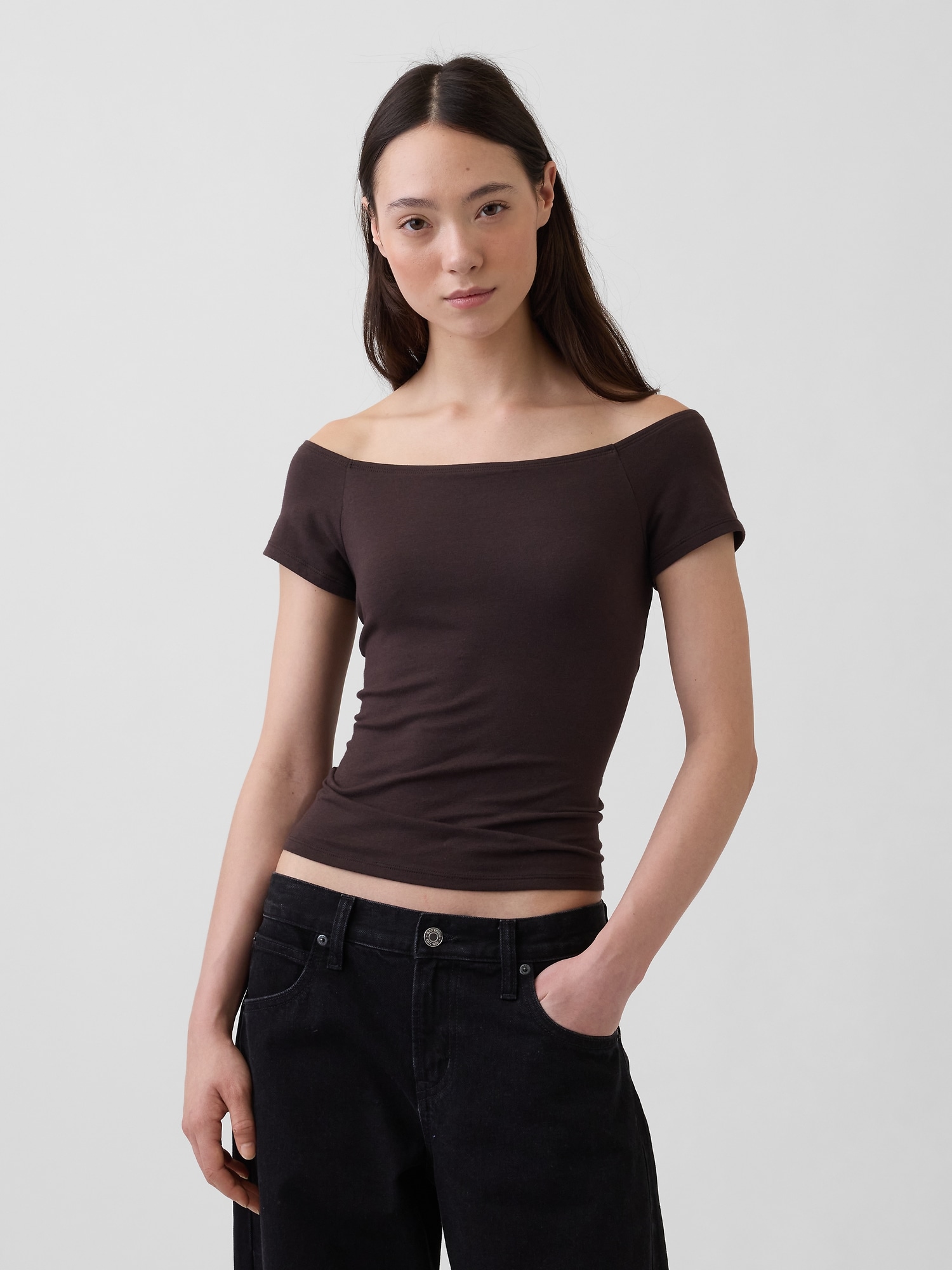 CloseKnit Jersey Off-Shoulder Crop T-Shirt | Gap