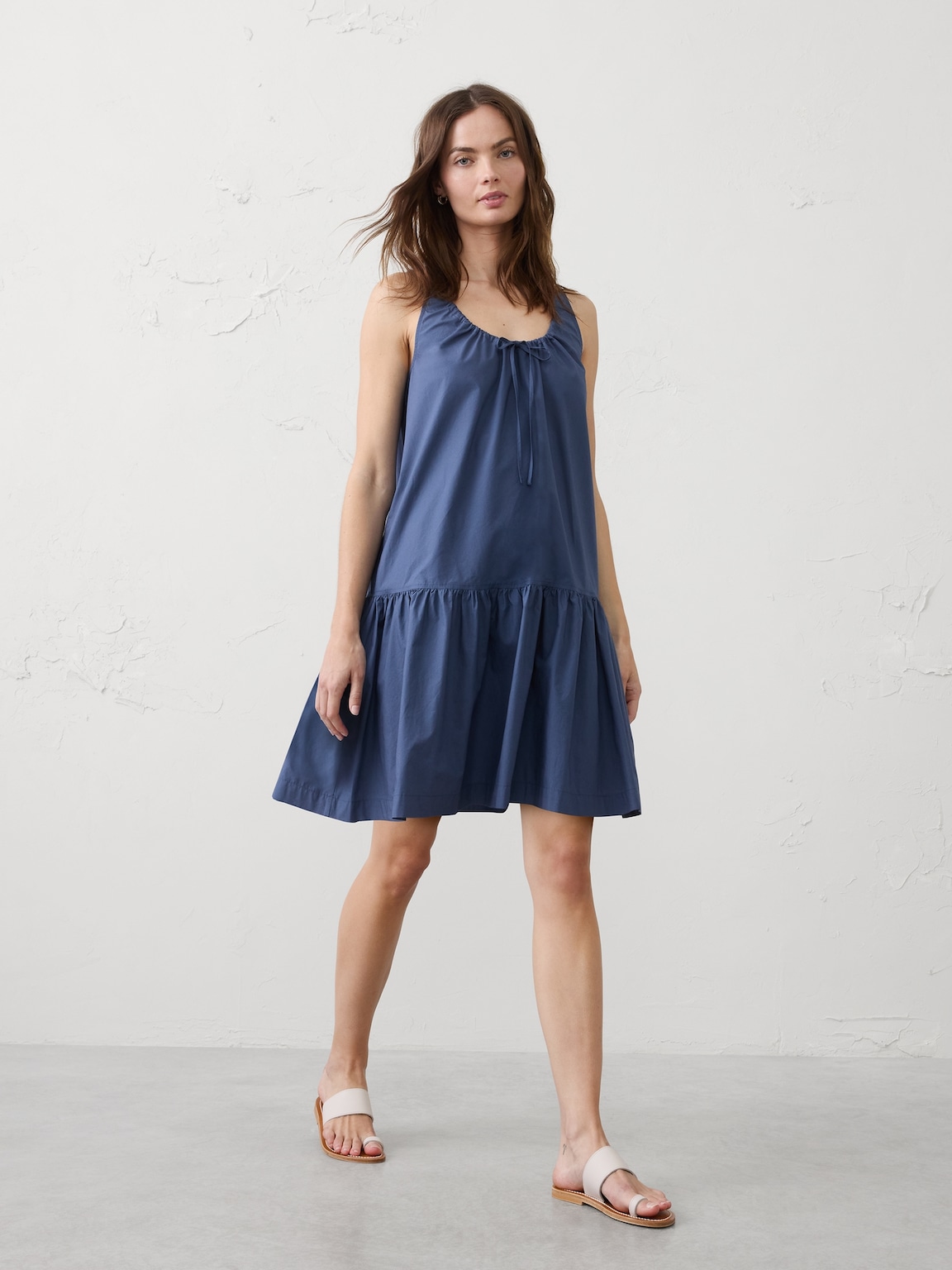 Poplin Tiered Above-Knee Dress