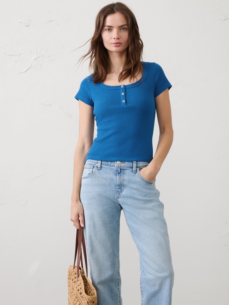 Variegated Ribbed Henley Shirt