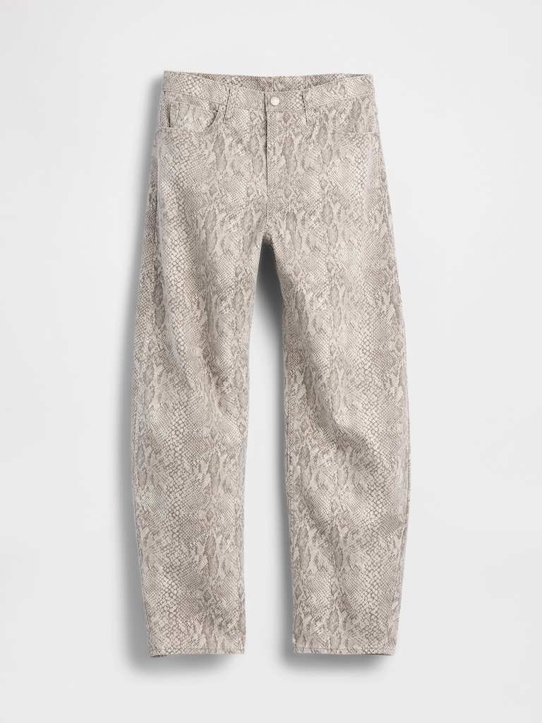 High Rise Snake Print Barrel Jeans