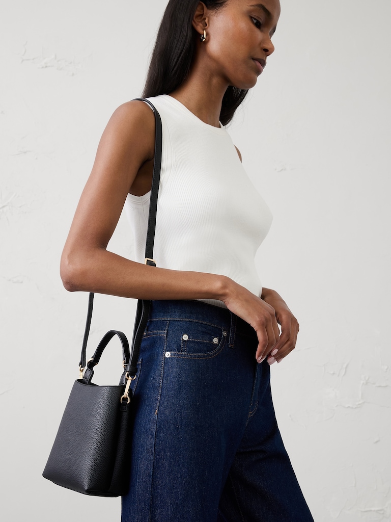 Vegan Leather Micro Mini Bucket Crossbody Bag