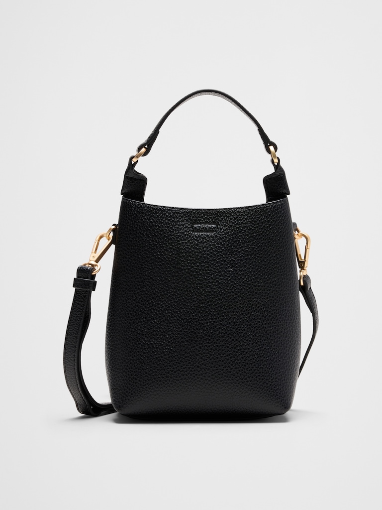 Vegan Leather Micro Mini Bucket Crossbody Bag