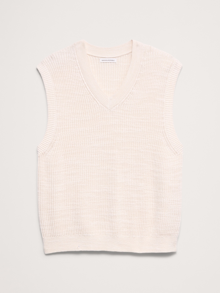 Cotton-Linen Slub V-Neck Sweater Vest