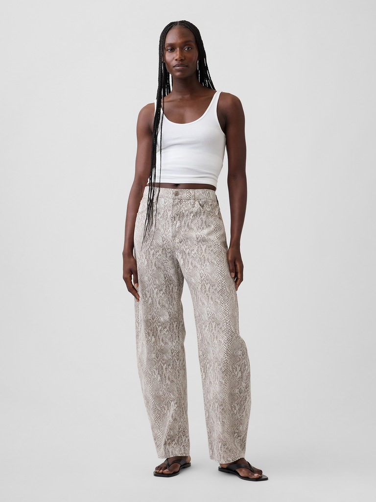 High Rise Snake Print Barrel Jeans