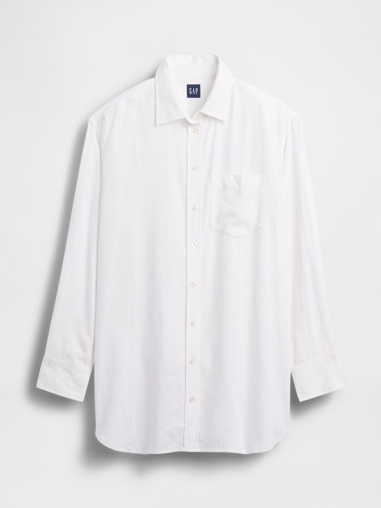 Linen-Blend Oversized Tunic Shirt