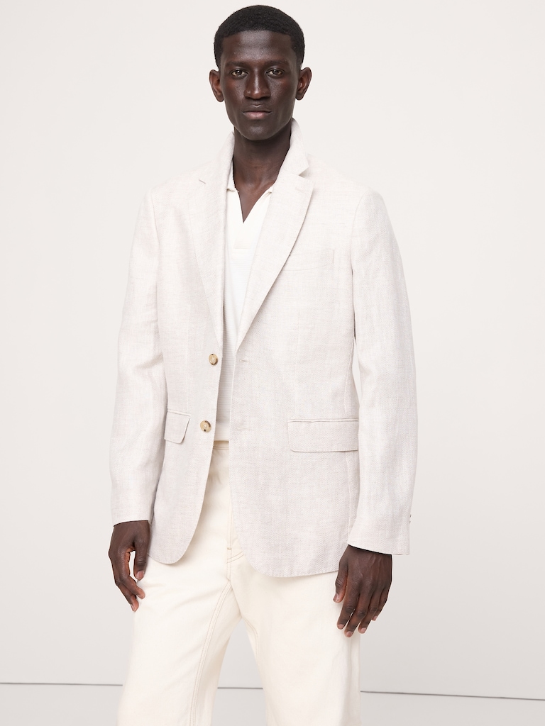 Tailored Slim-Fit Herringbone Linen Suit Jacket