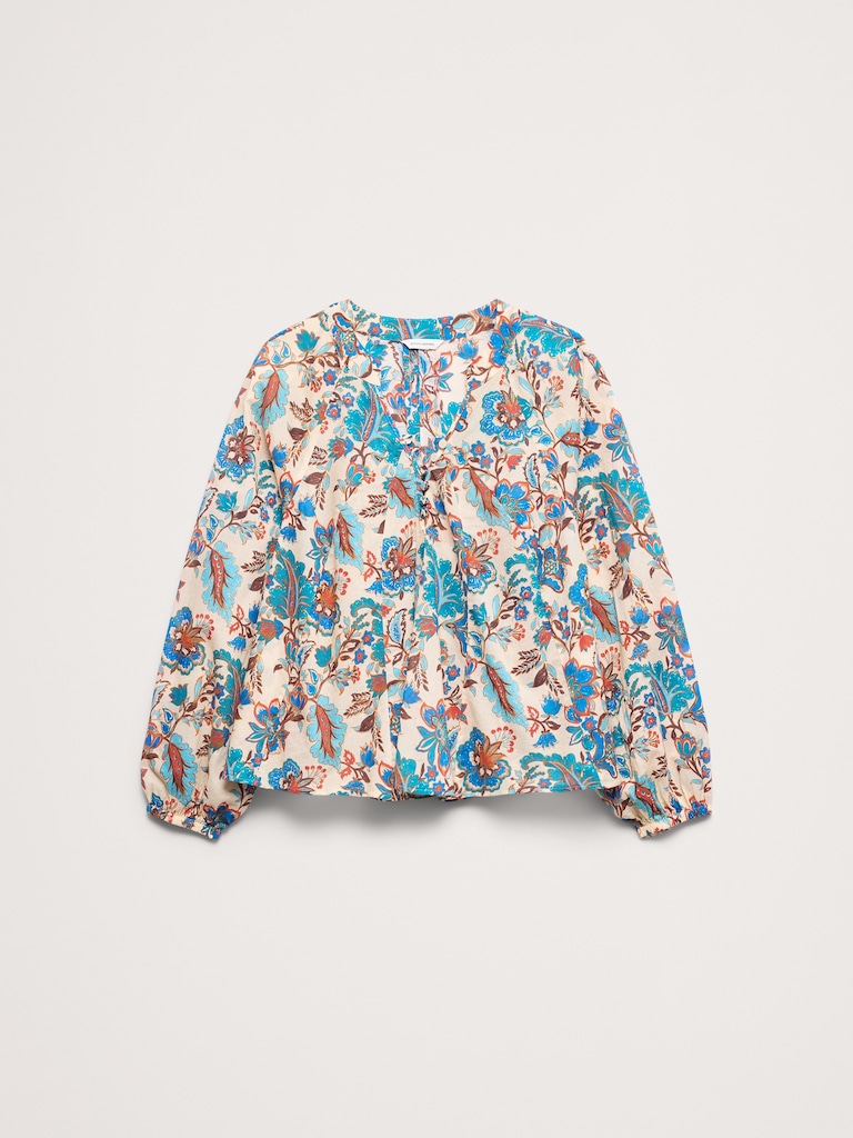 Lightweight Cotton Split-Neck Top