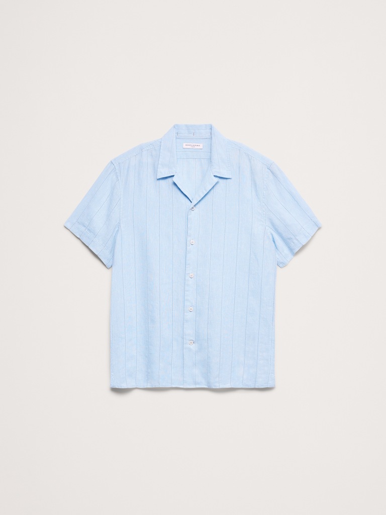 Standard-Fit Linen-Cotton Eyelet Stripe Resort Shirt