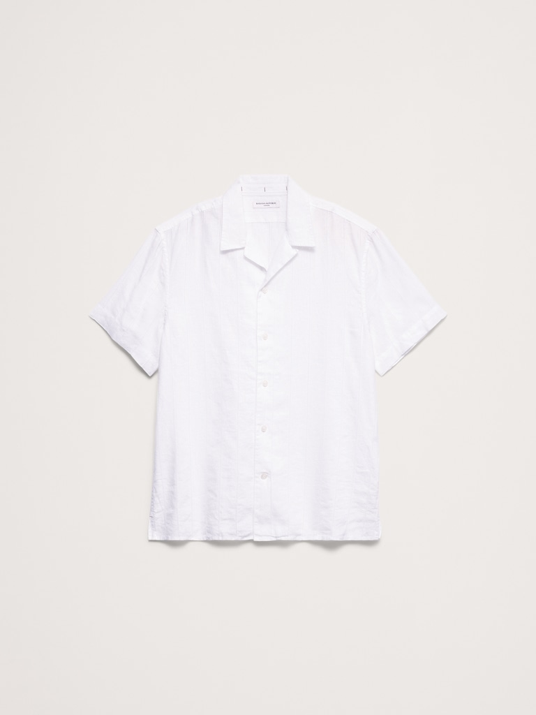 Standard-Fit Linen-Cotton Eyelet Stripe Resort Shirt