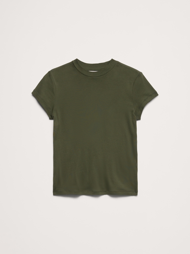 Airy Cotton Mock-Neck T-Shirt