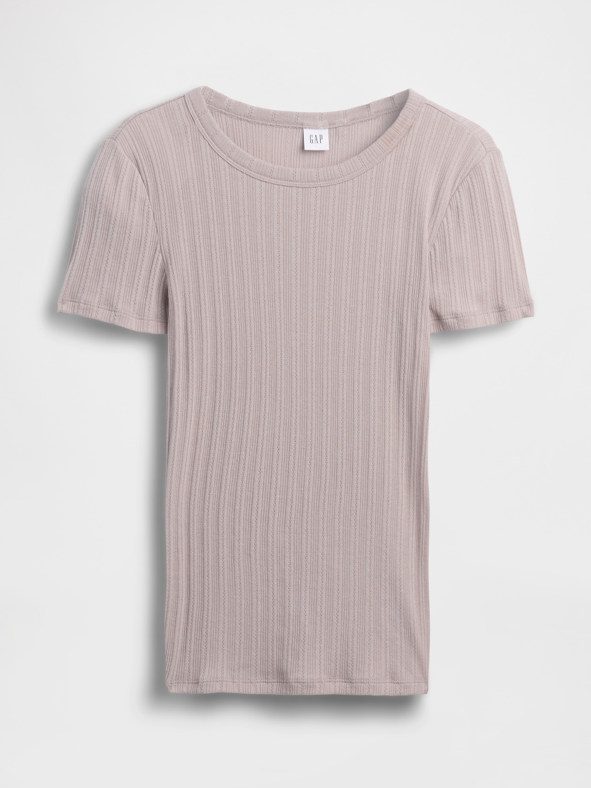 Ribbed Pointelle Crewneck T-Shirt