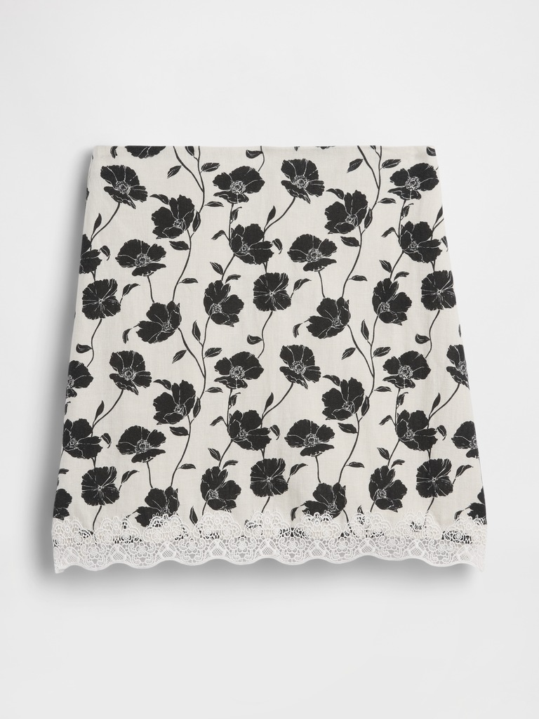 Linen-Blend Lace-Trim Mini Skirt