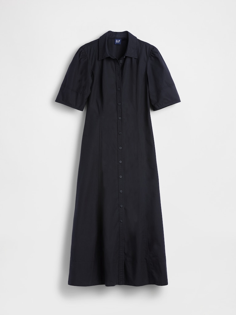 Barrel-Sleeve Maxi Shirtdress