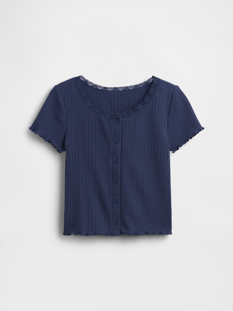 Kids Pointelle Rib Button-Front T-Shirt
