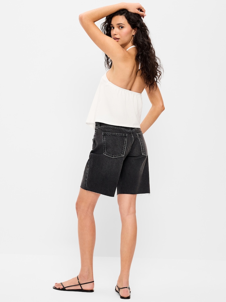 Mid-Rise Baggy Jean Shorts -- 9-inch inseam