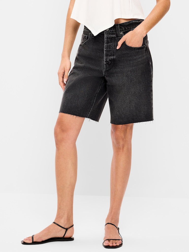 Mid-Rise Baggy Jean Shorts -- 9-inch inseam