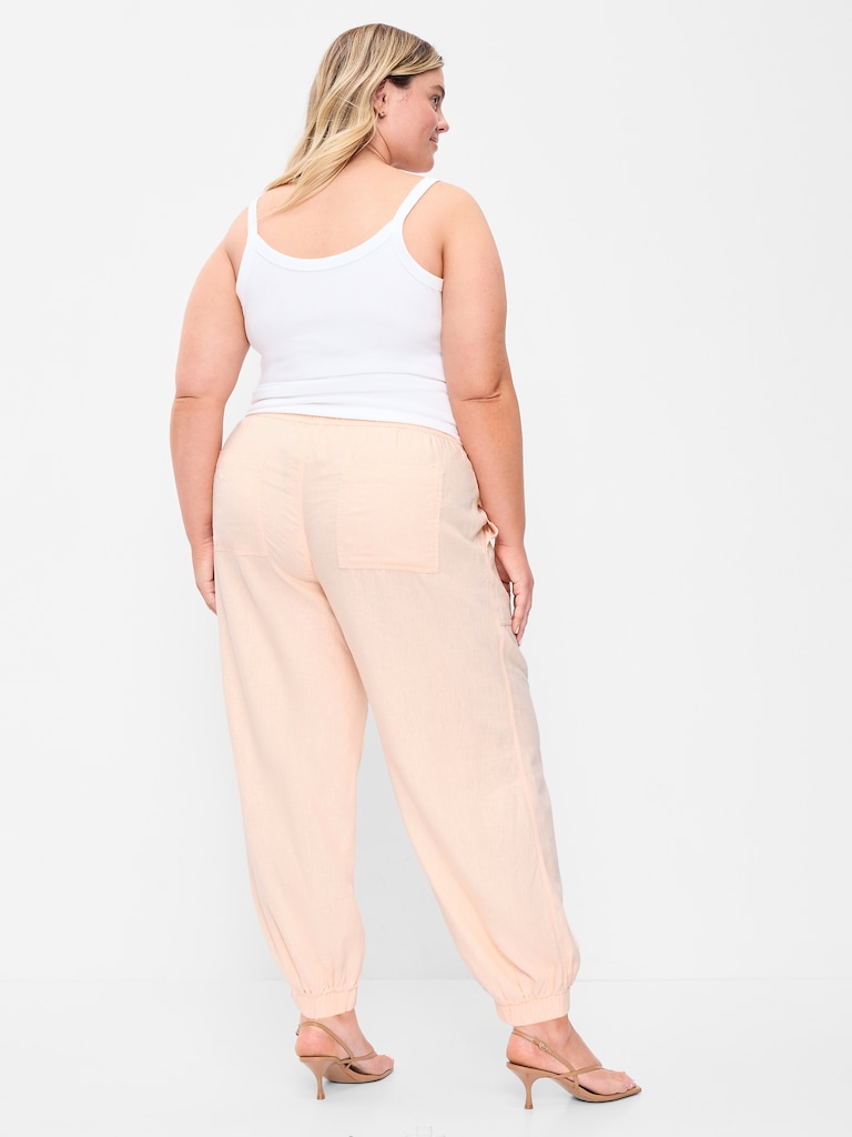 Mid-Rise Linen-Blend Cinched-Ankle Pants