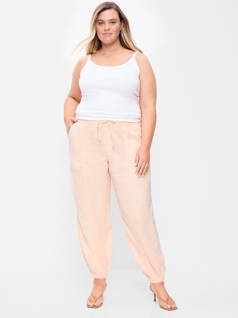 Mid-Rise Linen-Blend Cinched-Ankle Pants