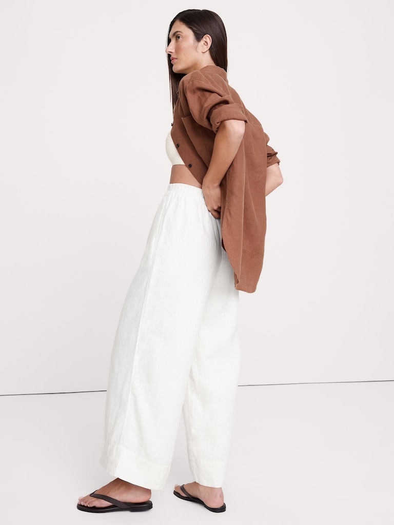 Pantalon à taille haute extensible à jambe large en lin longueur cheville