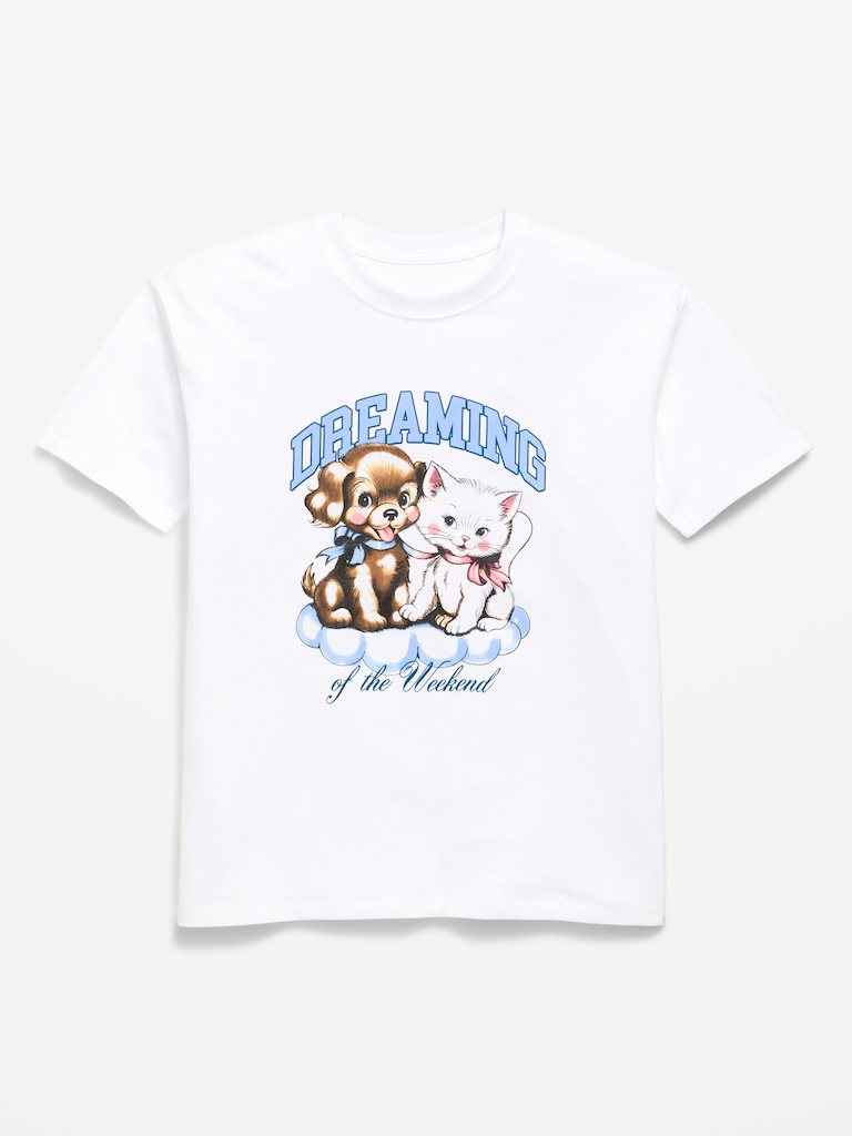 Oversized Short-Sleeve Graphic Tunic T-Shirt for Girls