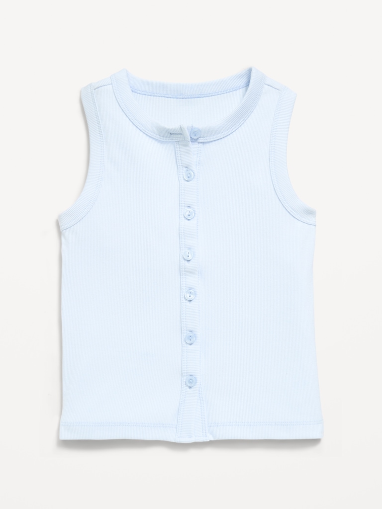 Fitted Sleeveless Ribbed Button-Front Top for Girls