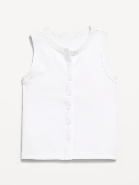 Fitted Sleeveless Ribbed Button-Front Top for Girls