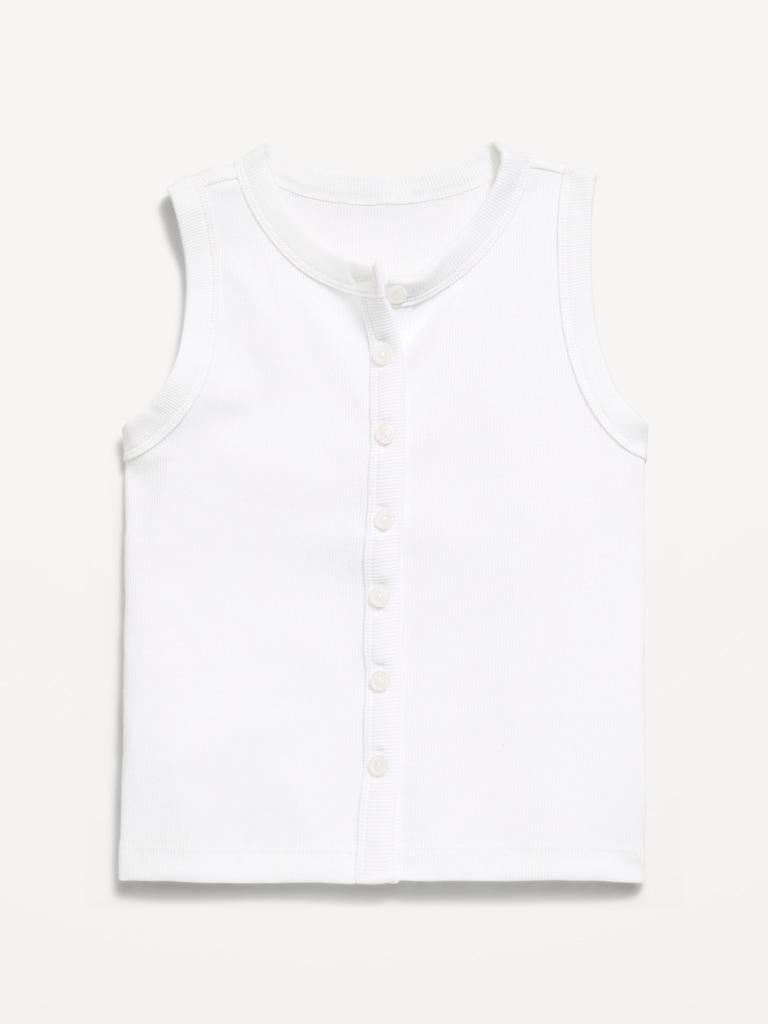 Fitted Sleeveless Ribbed Button-Front Top for Girls