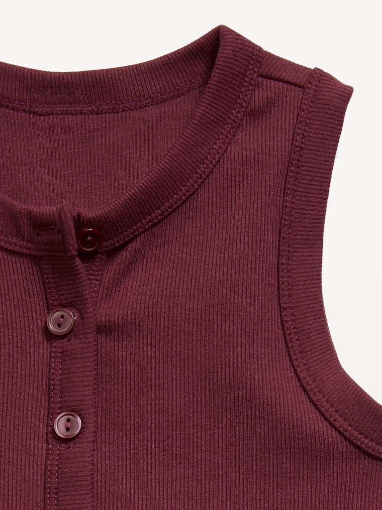 Fitted Sleeveless Ribbed Button-Front Top for Girls