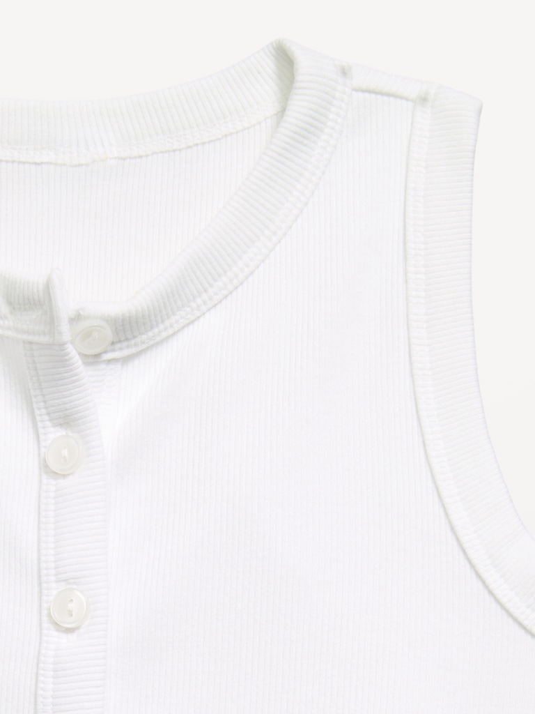 Fitted Sleeveless Ribbed Button-Front Top for Girls