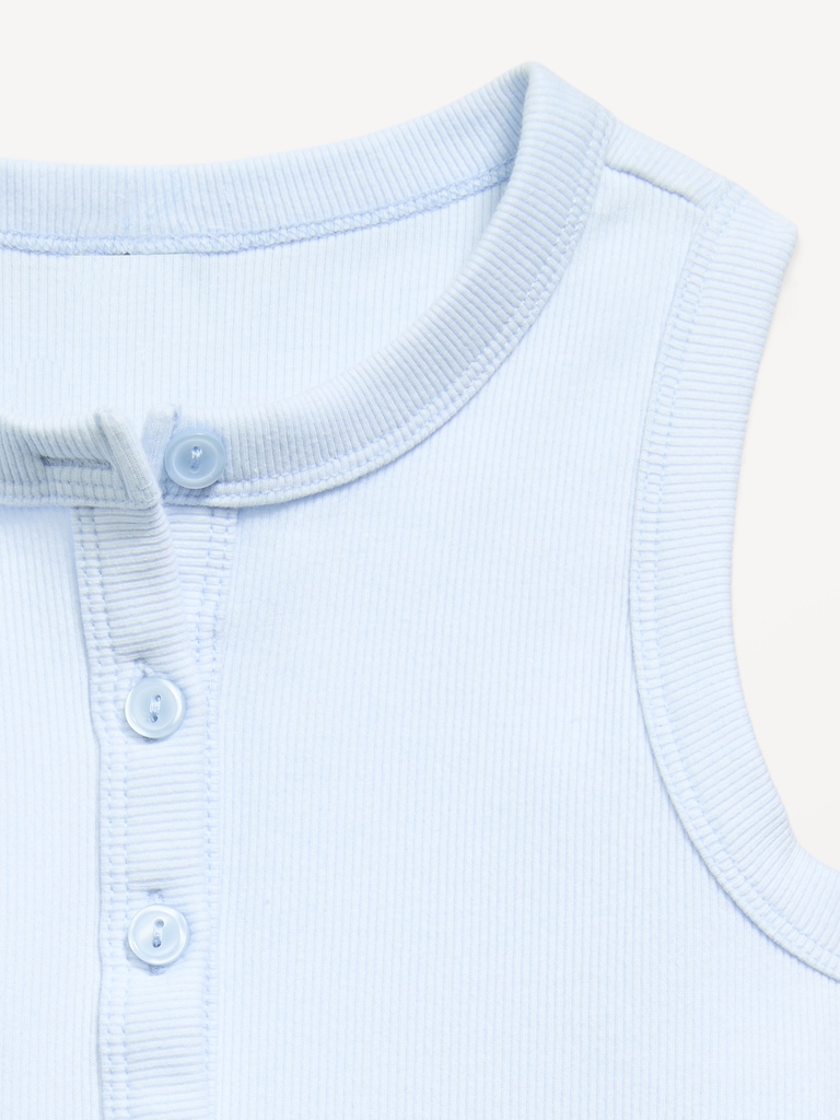 Fitted Sleeveless Ribbed Button-Front Top for Girls