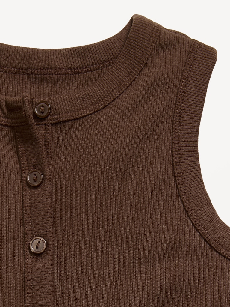 Fitted Sleeveless Ribbed Button-Front Top for Girls