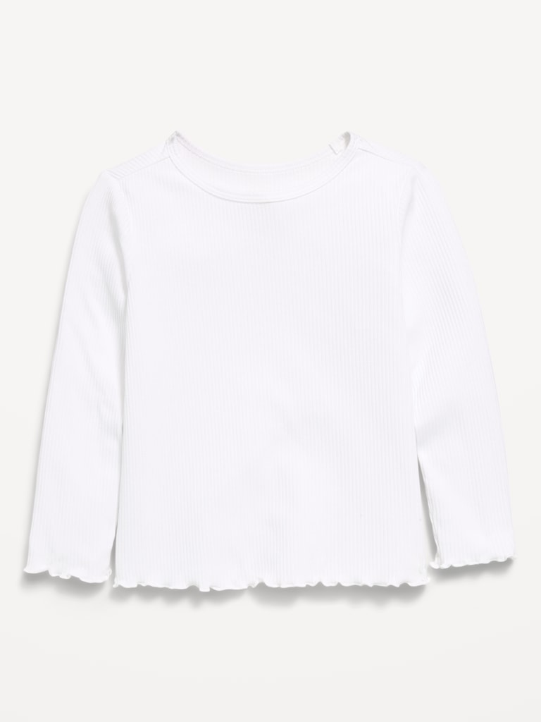 Fitted Long-Sleeve Ribbed Lettuce-Edge T-Shirt for Toddler Girls