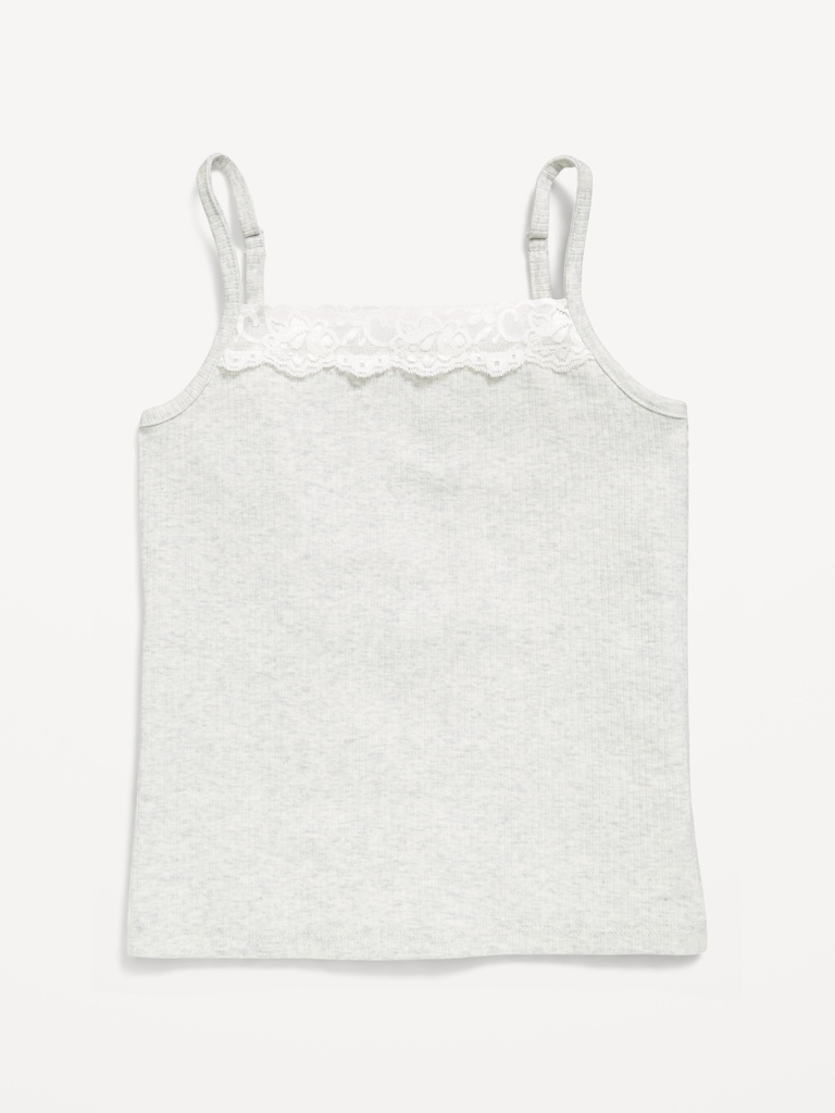Fitted Ribbed Lace-Trim Cami for Girls