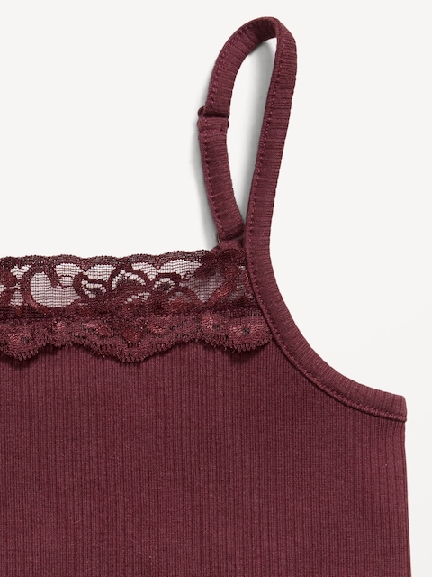 Fitted Ribbed Lace-Trim Cami for Girls