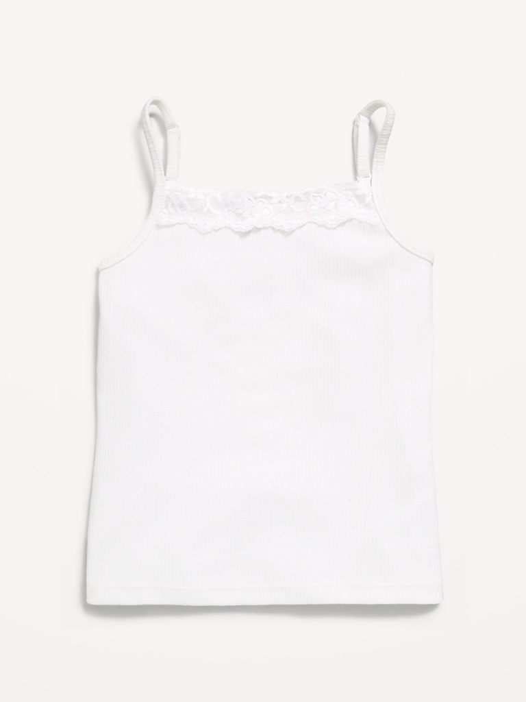 Fitted Ribbed Lace-Trim Cami for Girls