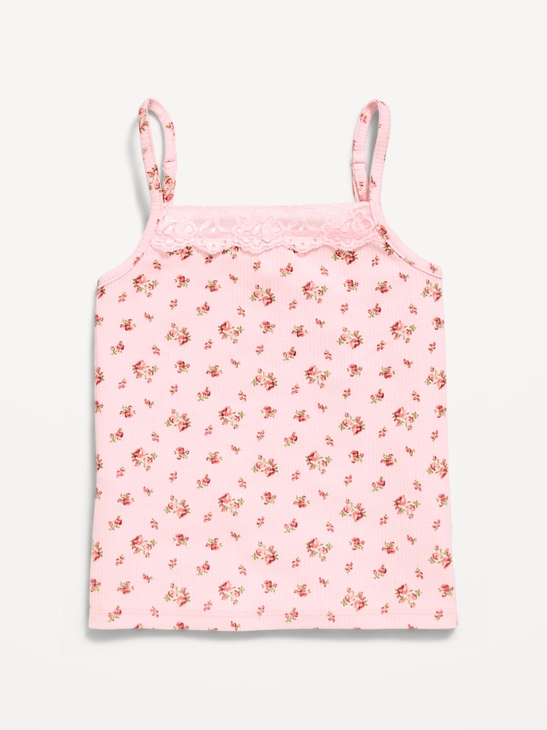 Fitted Ribbed Lace-Trim Cami for Girls