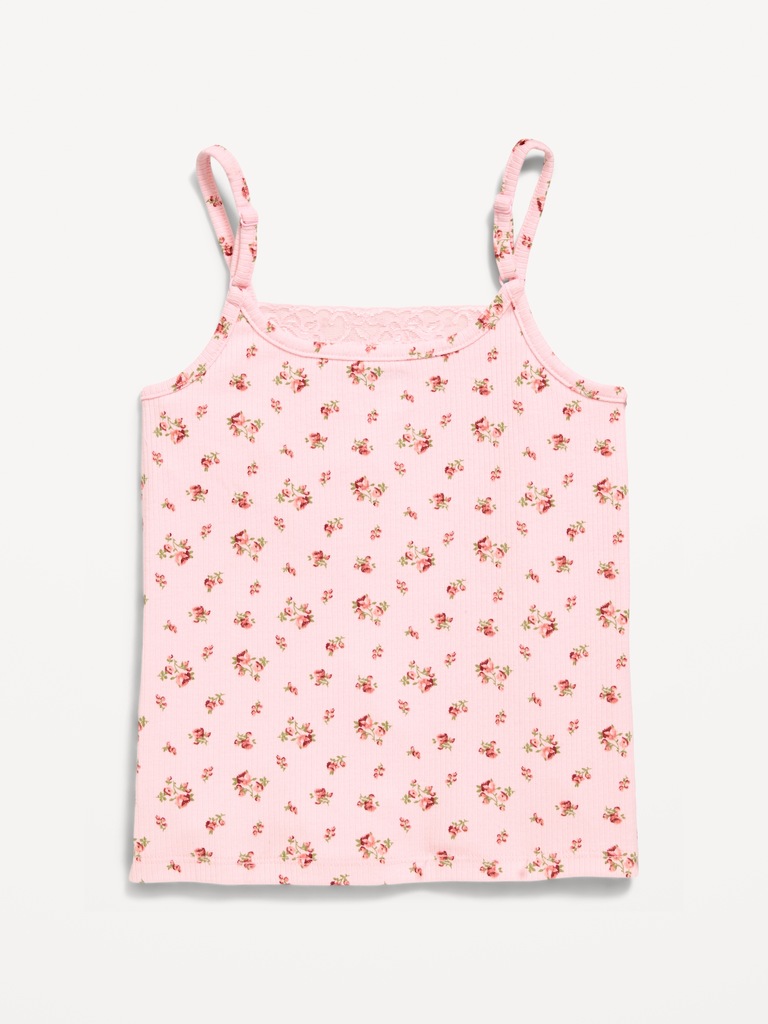 Fitted Ribbed Lace-Trim Cami for Girls