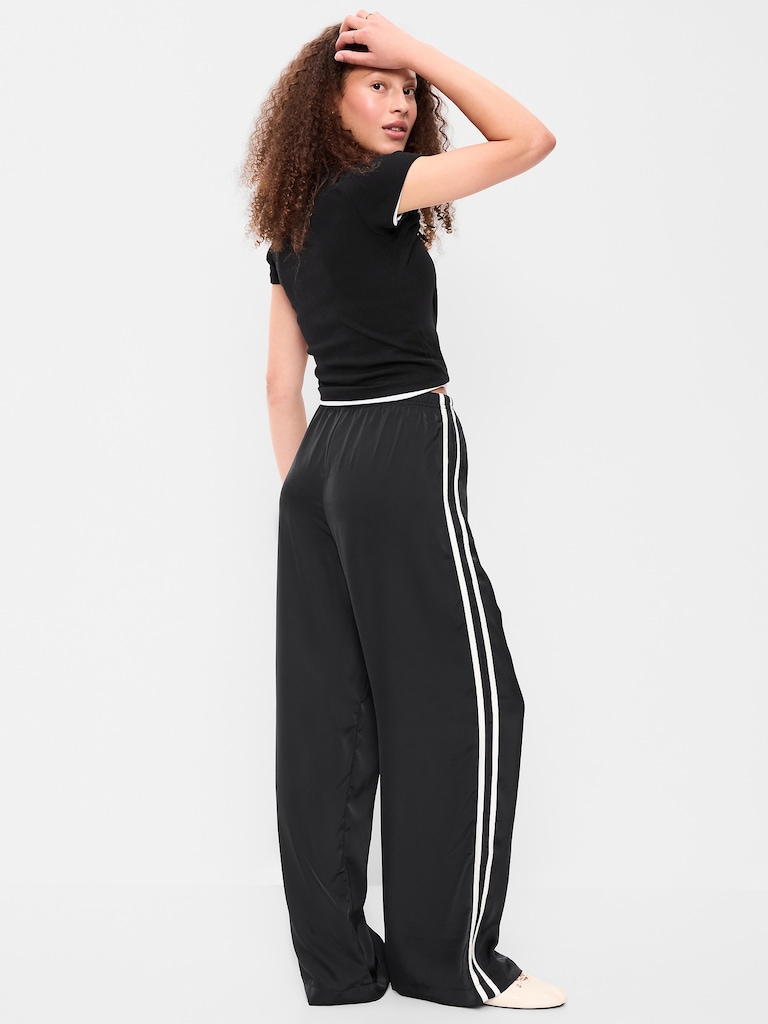 High-Waisted Satin Track Pants