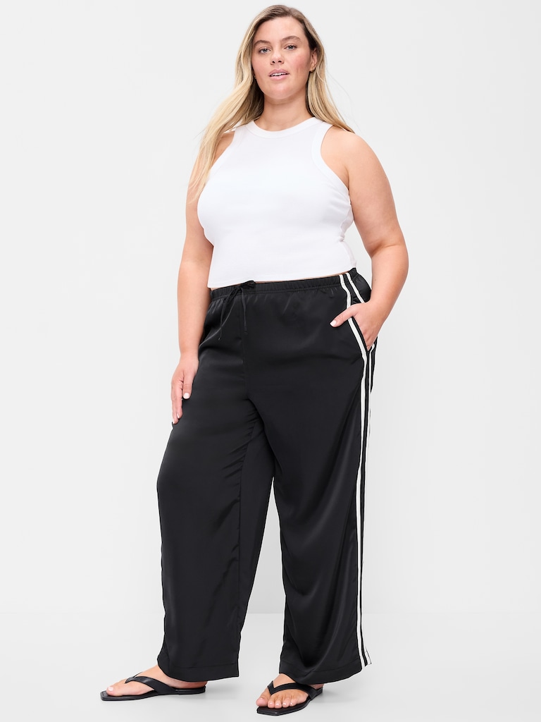 High-Waisted Satin Track Pants