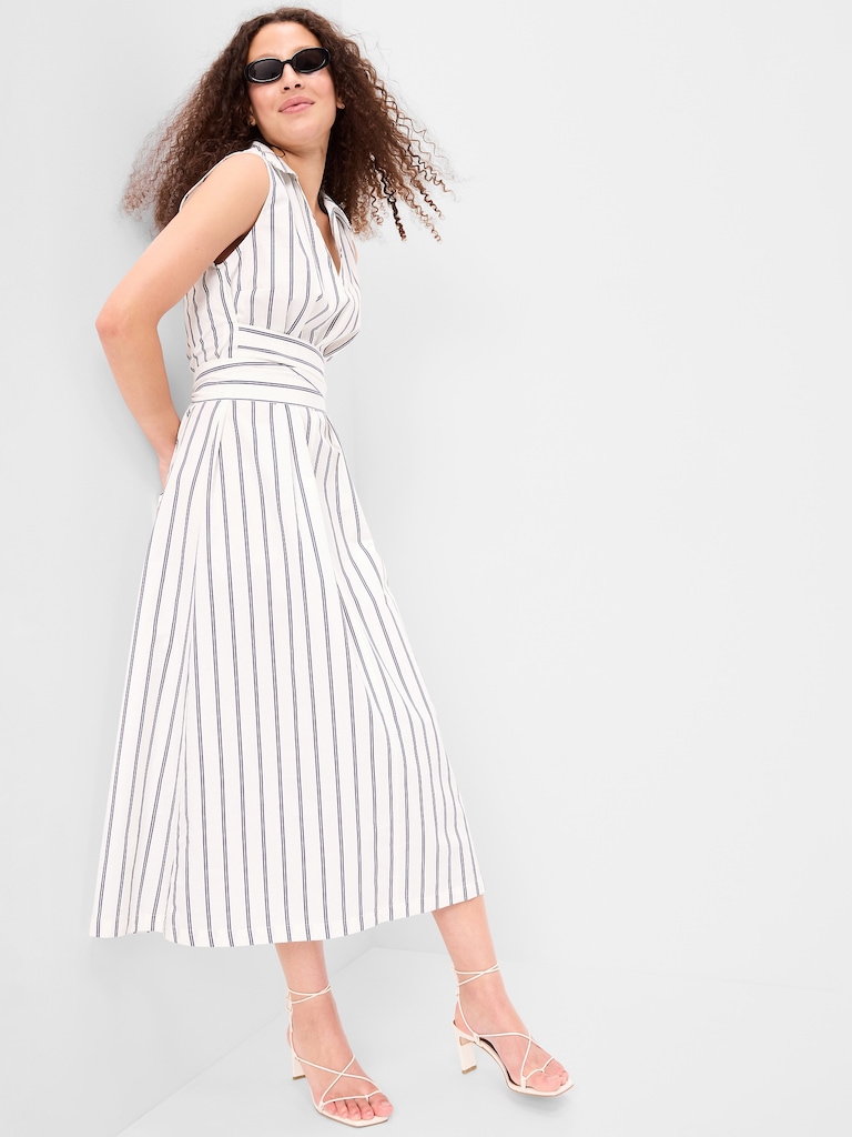 Sleeveless Wrap-Waist Midi Shirt Dress