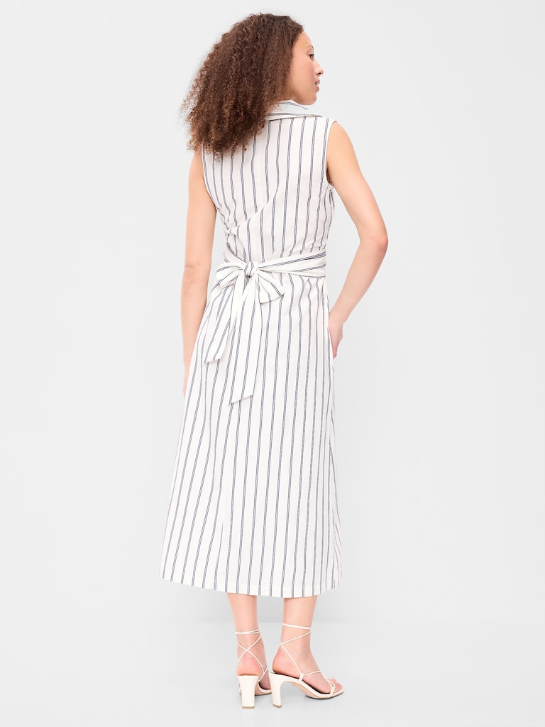 Sleeveless Wrap-Waist Midi Shirt Dress